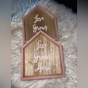 New Target Love Grows Here Wooden Shadowbox Sign Decor Sitter Tiered Tray Pink